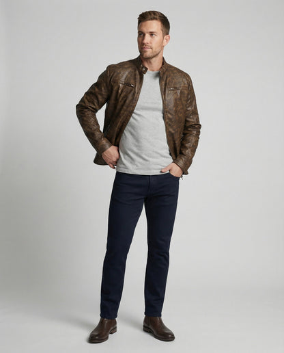 Giacca Vintage Uomo in Pelle Taglio Asimmetrico