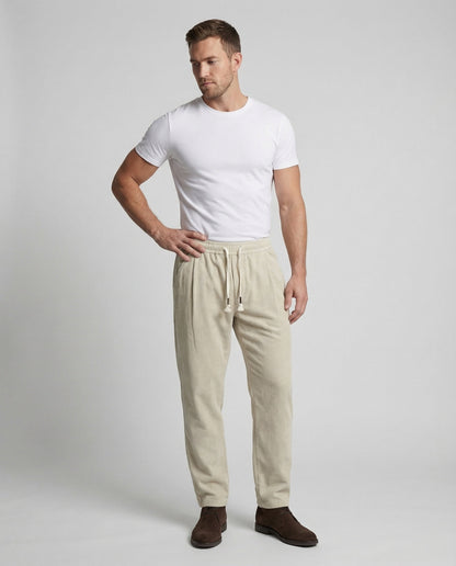 Pantaloni Uomo Velluto a Coste Vita Alta Taglio Largo