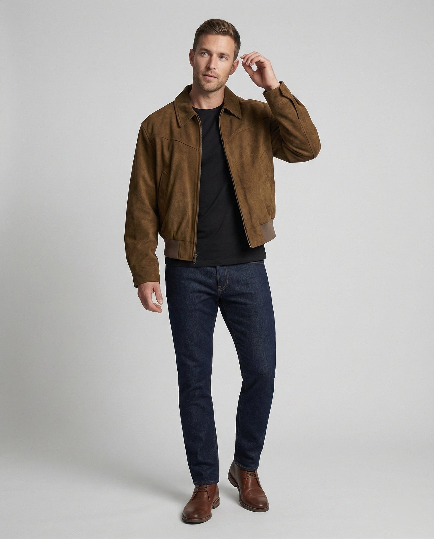 Bomber Uomo in Pelle Scamosciata Vestibilità Regular