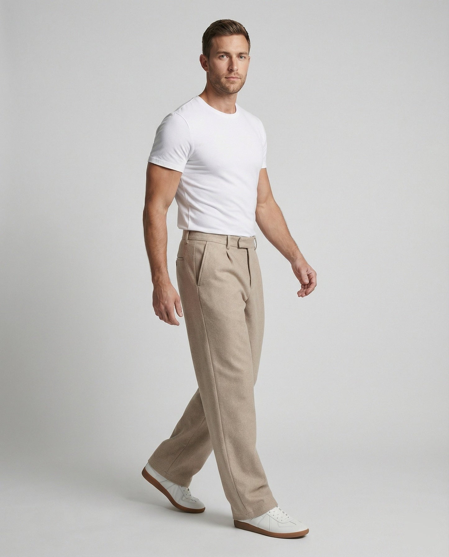 Pantaloni Uomo Stoffa Taglio Dritto Ampio