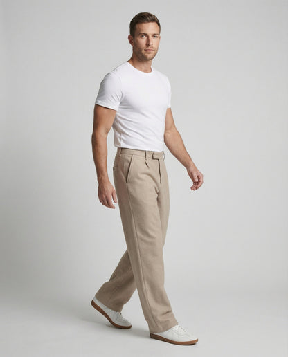 Pantaloni Uomo Stoffa Taglio Dritto Ampio