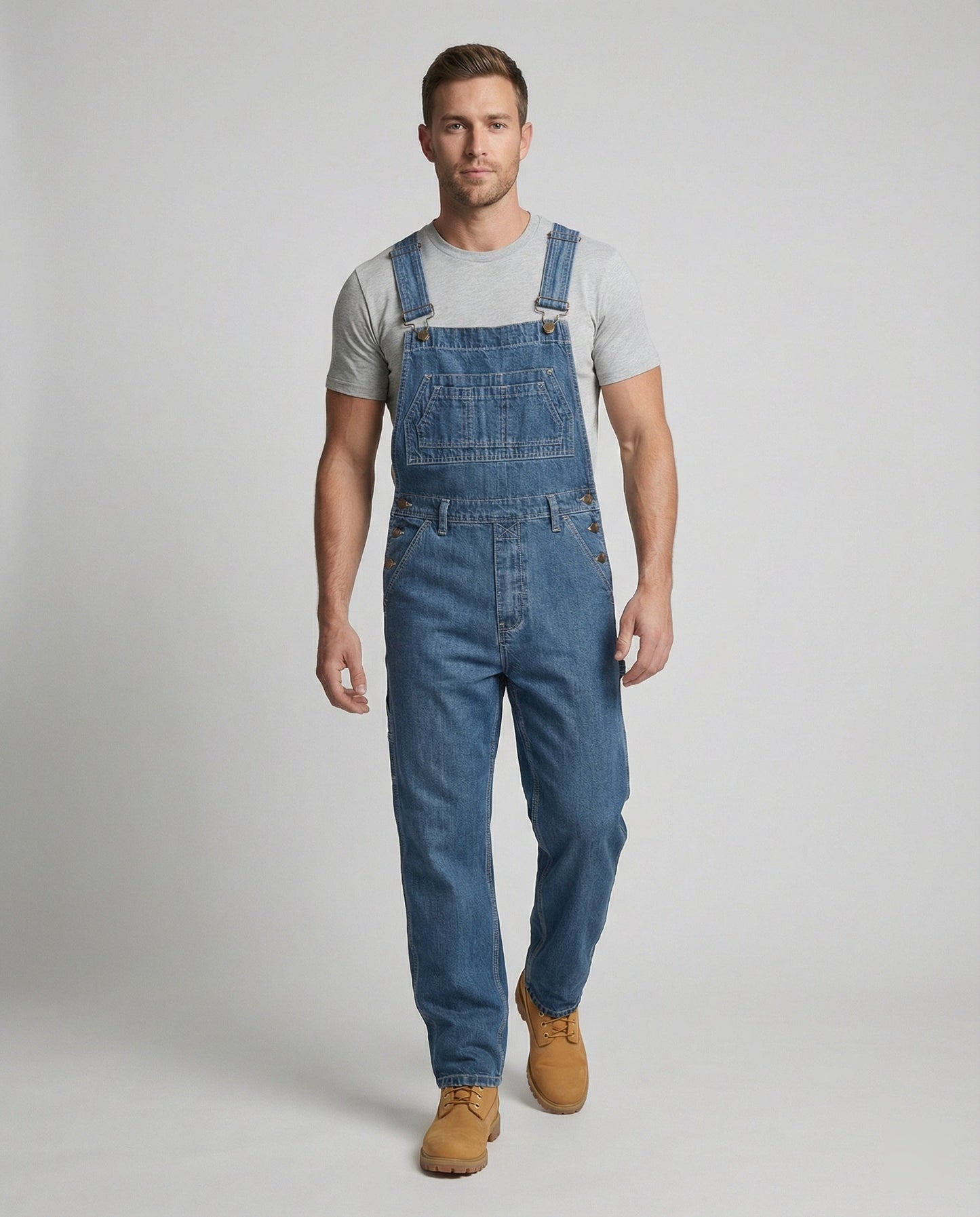 Pantaloni Salopette Uomo Jeans Taglio Largo