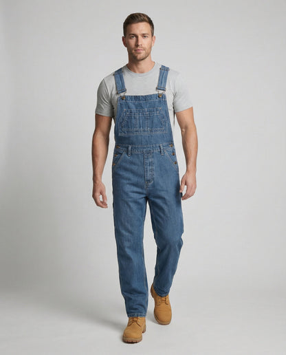 Pantaloni Salopette Uomo Jeans Taglio Largo