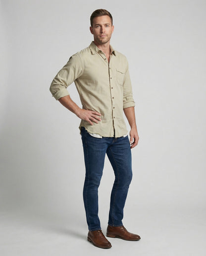 Camicia Uomo Casual Bottoni Fondo Asimmetrico