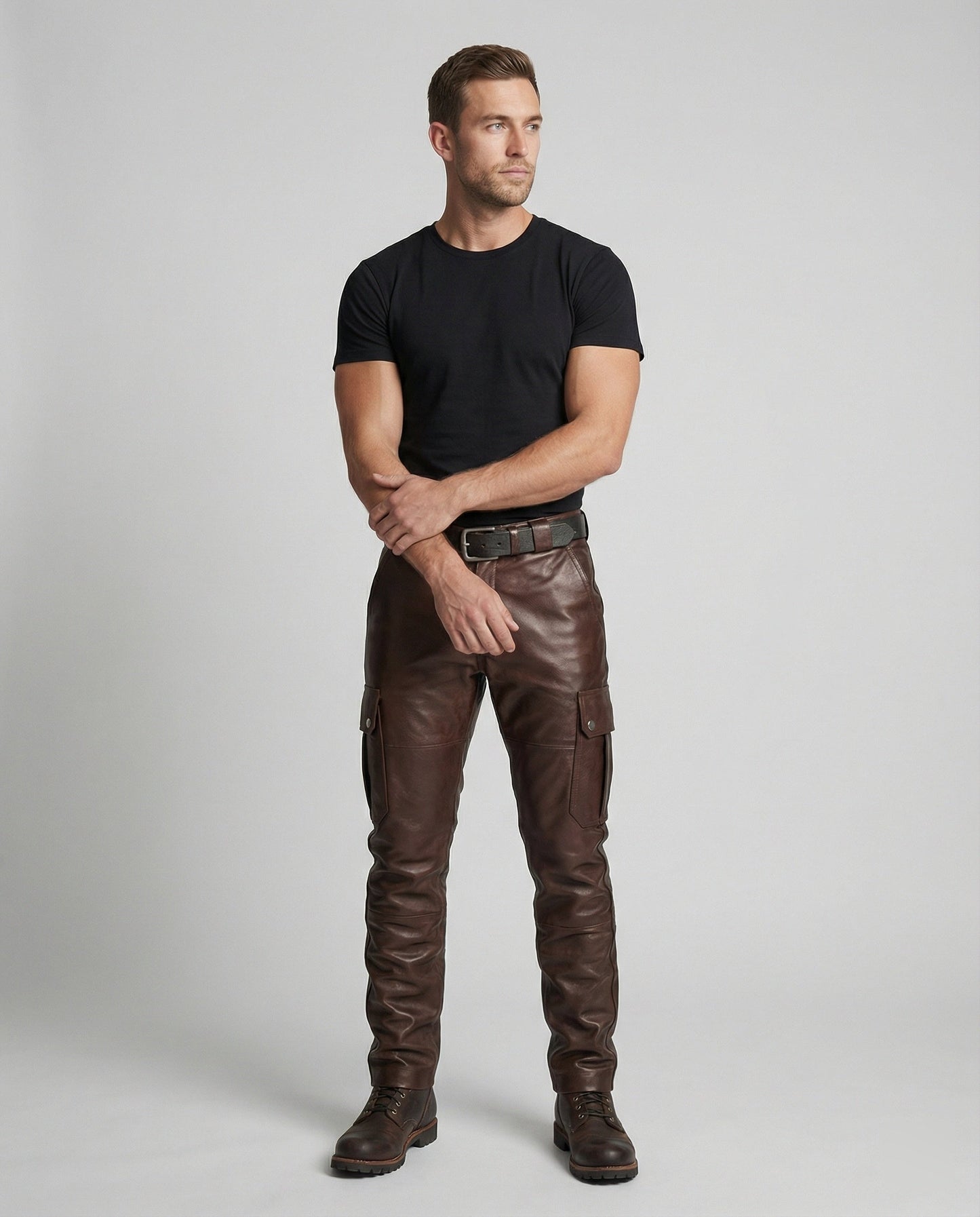Pantaloni Cargo Uomo in Pelle con Tasche