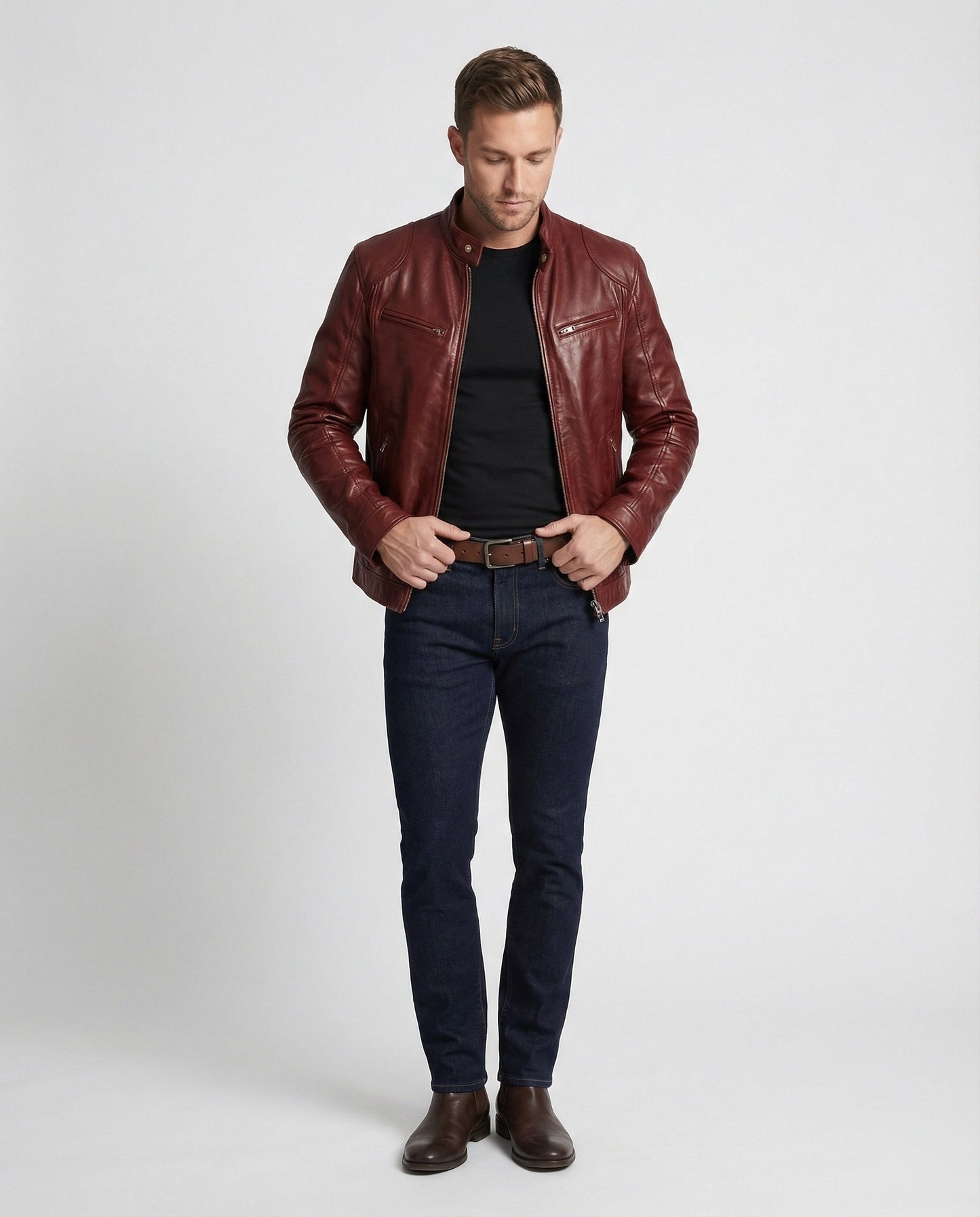 Giacca Moto Uomo in Pelle Slim Fit