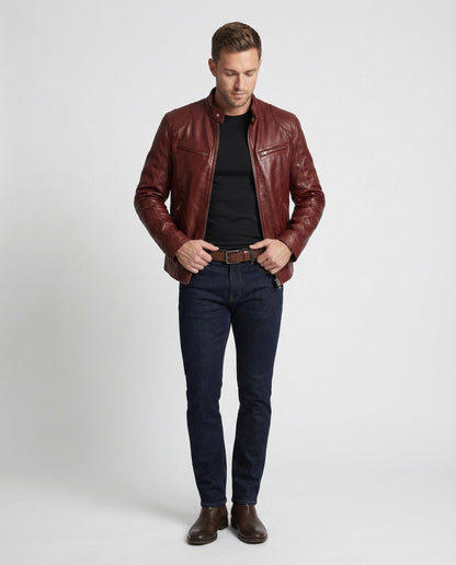 Giacca Moto Uomo in Pelle Slim Fit