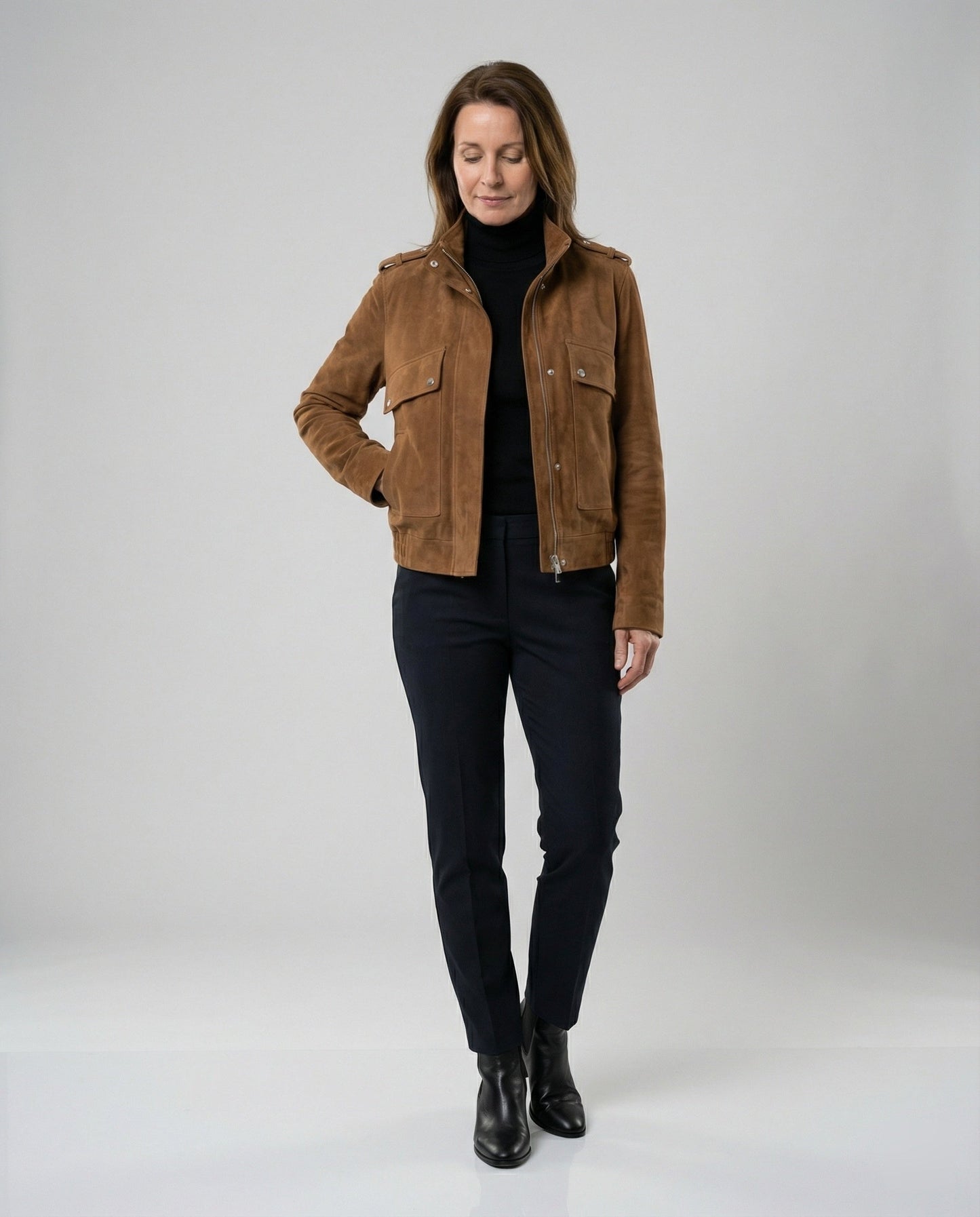 Giacca Bomber Donna in Pelle Scamosciata Casual
