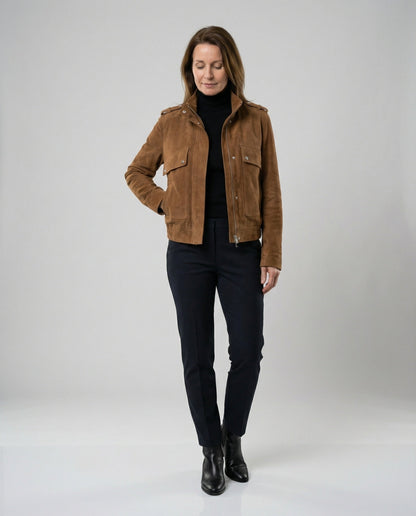Giacca Bomber Donna in Pelle Scamosciata Casual