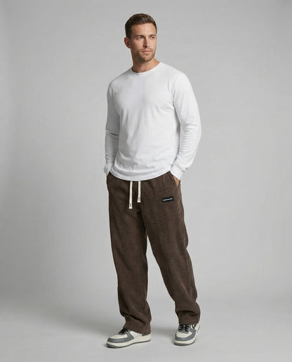 Pantaloni Uomo in Velluto a Coste con Coulisse Larga