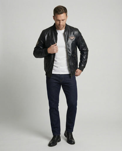 Giacca Bomber Uomo in Ecopelle Stile Pilota