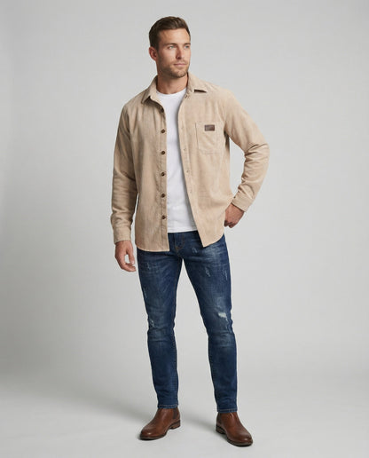 Camicia Uomo in Velluto con Taschino Sul Petto