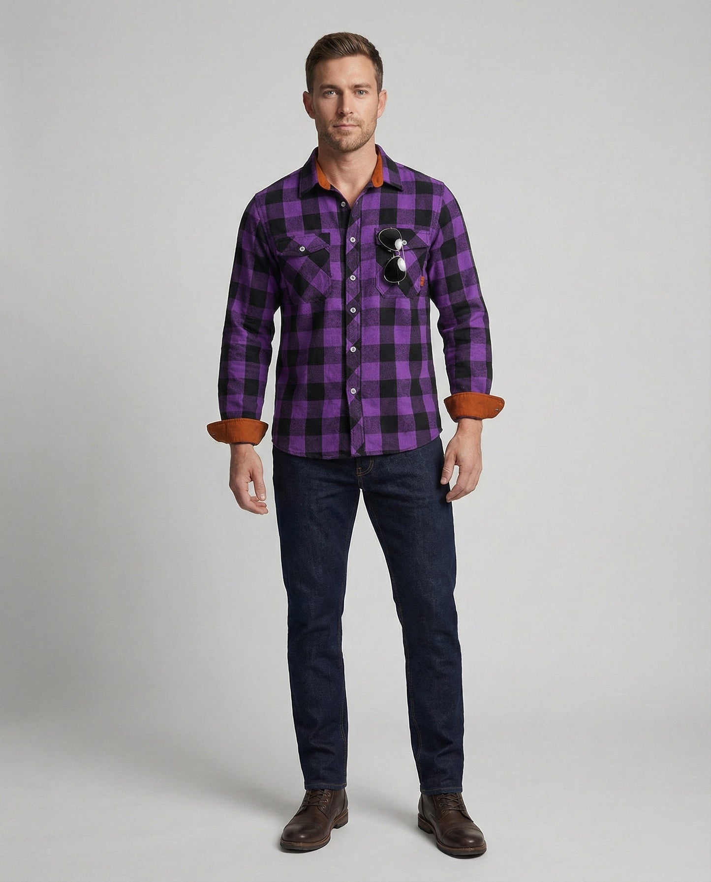 Camicia Uomo Flanella Quadri Vestibilità Comoda