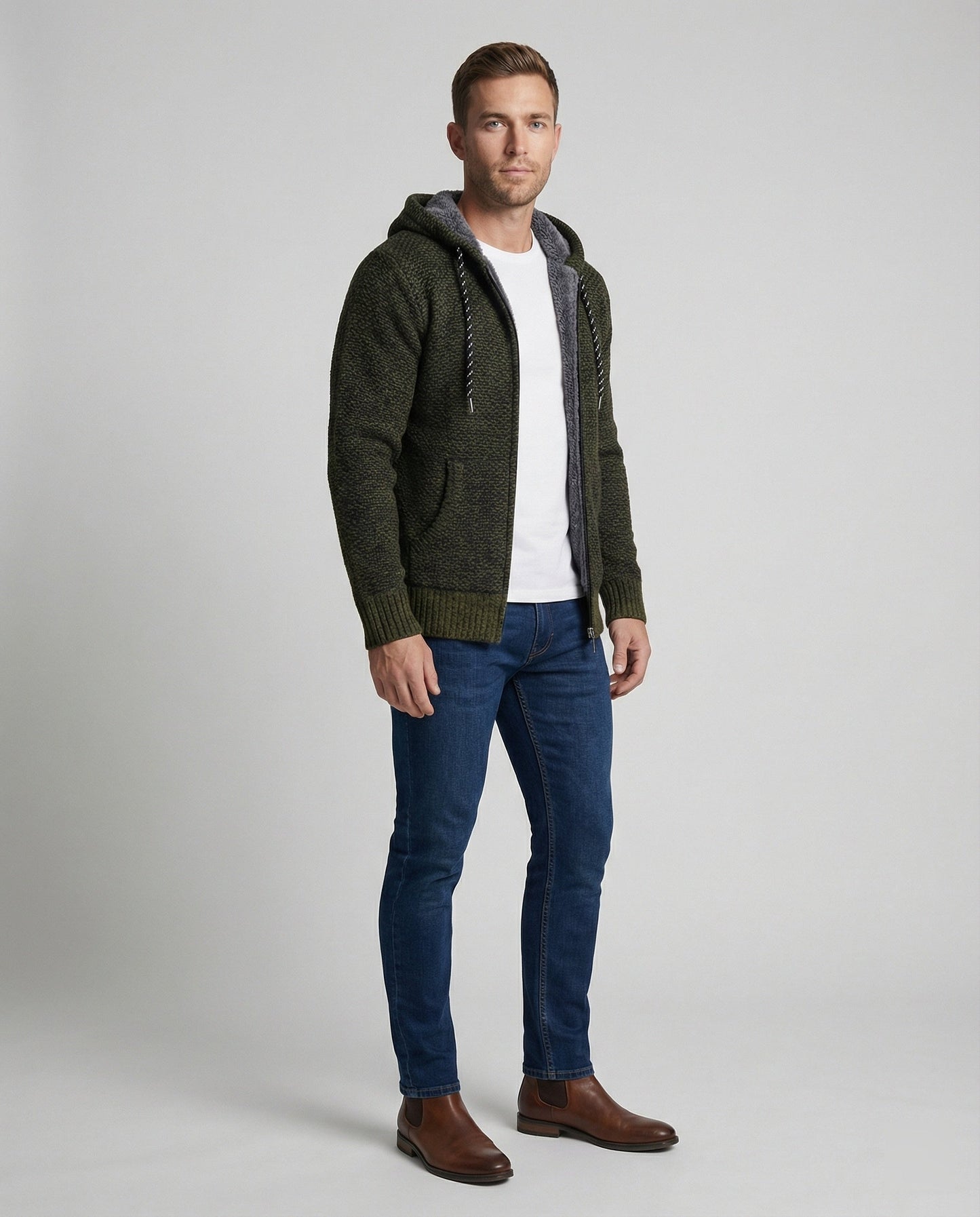 Cardigan Uomo in Maglia con Cappuccio Casual