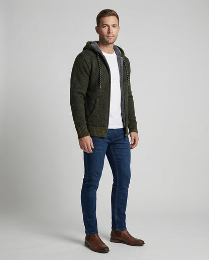 Cardigan Uomo in Maglia con Cappuccio Casual