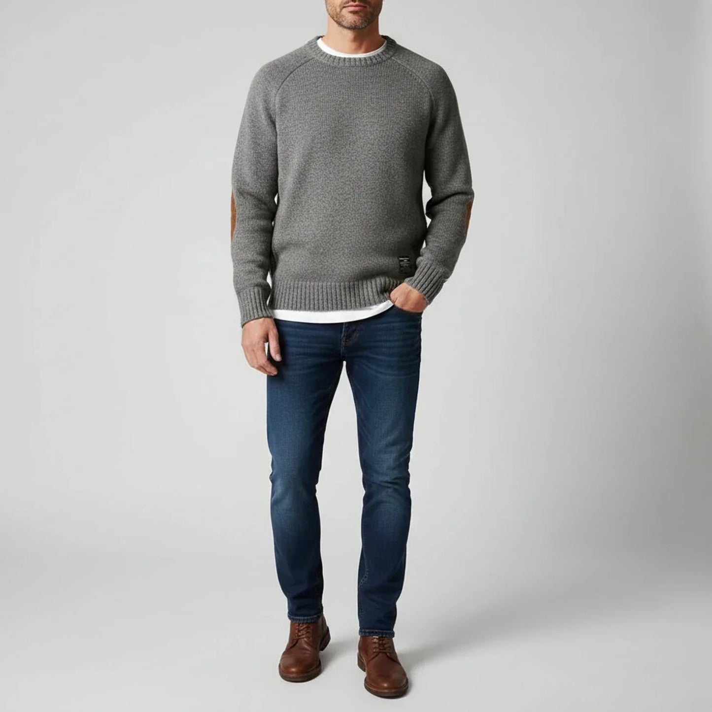 Maglione Uomo Girocollo con Bordo a Costine