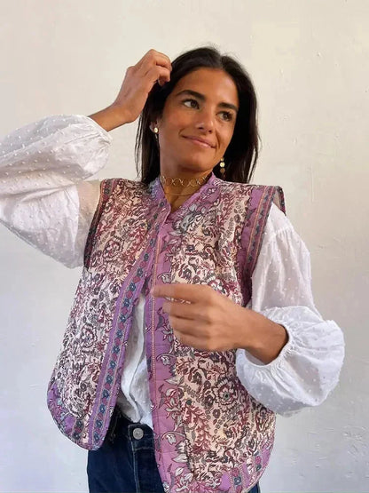 Gilet Donna Stampa Floreale e Motivi Etnici Stile Boho - Vesarelli