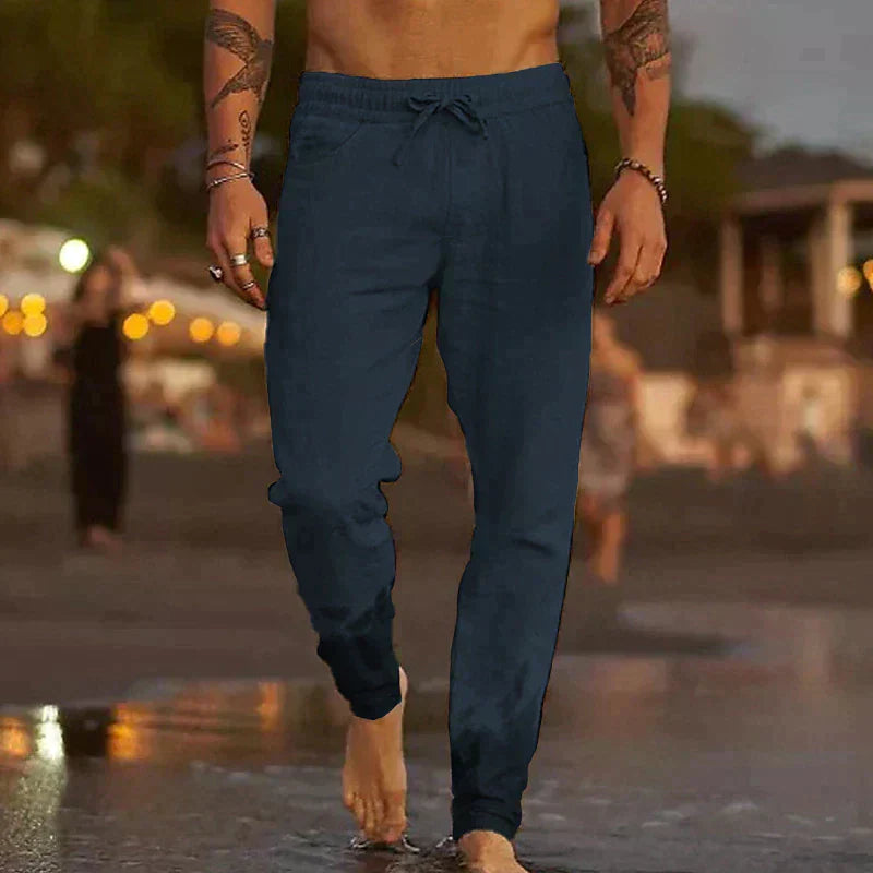 Pantaloni Uomo Tessuto Leggero Taglio Dritto