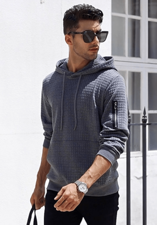 Felpa Uomo Slim Fit con Cappuccio e Polsini a Costine