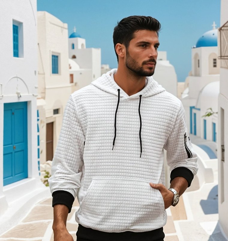 Felpa Uomo Slim Fit con Cappuccio e Polsini a Costine
