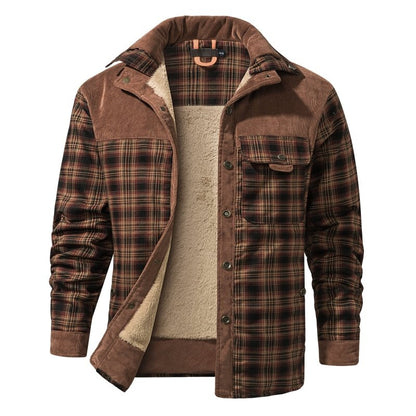 Giacca Uomo con Fodera in Pile e Motivo Quadri Stile Outdoor