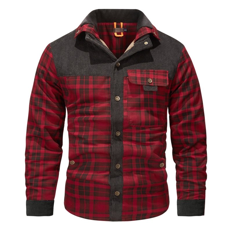 Giacca Uomo con Fodera in Pile e Motivo Quadri Stile Outdoor