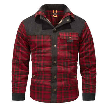 Giacca Uomo con Fodera in Pile e Motivo Quadri Stile Outdoor