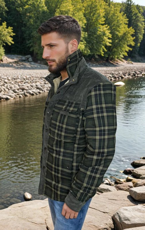 Giacca Uomo con Fodera in Pile e Motivo Quadri Stile Outdoor
