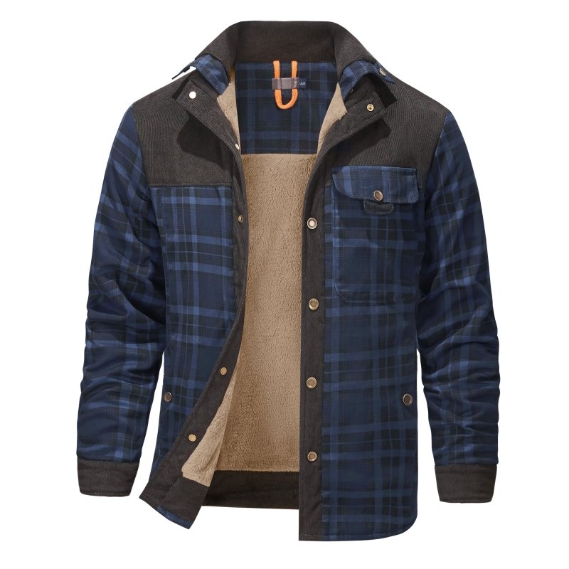Giacca Uomo con Fodera in Pile e Motivo Quadri Stile Outdoor