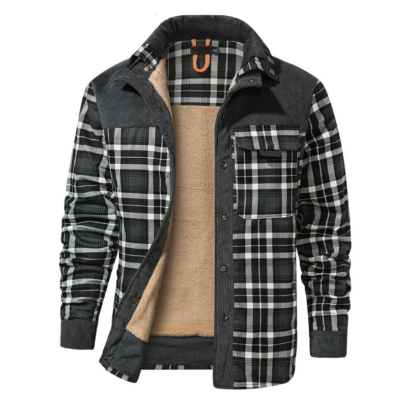 Giacca Uomo con Fodera in Pile e Motivo Quadri Stile Outdoor