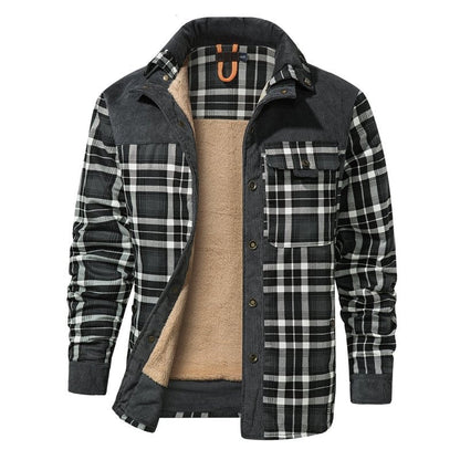 Giacca Uomo con Fodera in Pile e Motivo Quadri Stile Outdoor
