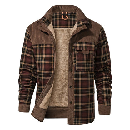 Giacca Uomo con Fodera in Pile e Motivo Quadri Stile Outdoor