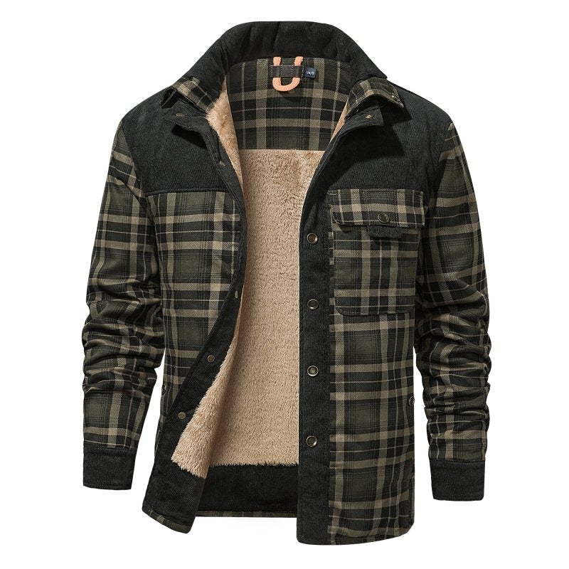 Giacca Uomo con Fodera in Pile e Motivo Quadri Stile Outdoor