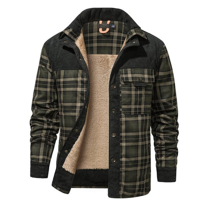 Giacca Uomo con Fodera in Pile e Motivo Quadri Stile Outdoor
