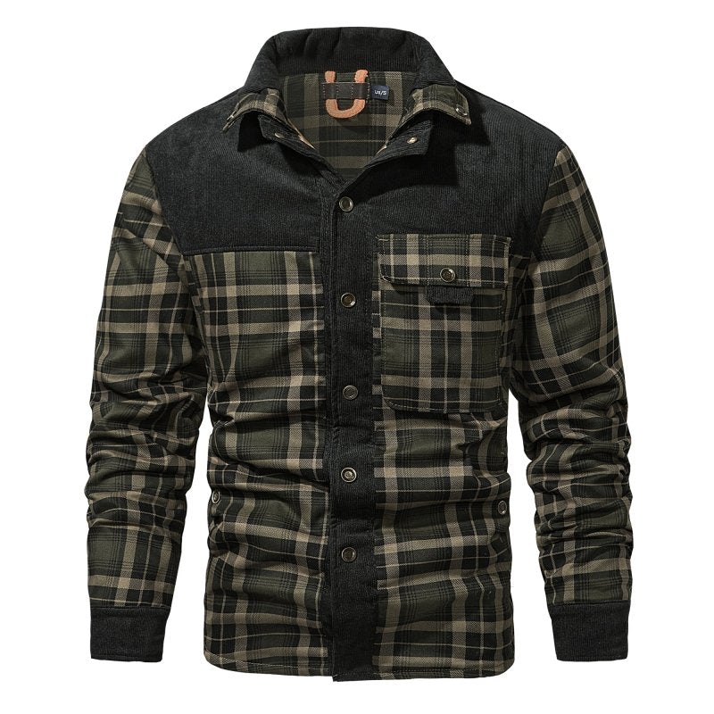 Giacca Uomo con Fodera in Pile e Motivo Quadri Stile Outdoor