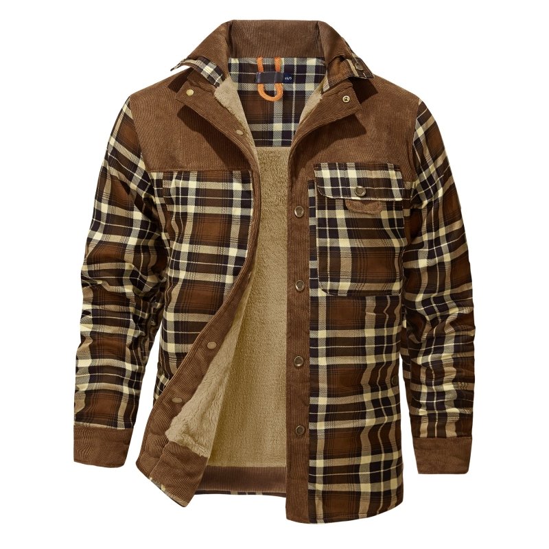 Giacca Uomo con Fodera in Pile e Motivo Quadri Stile Outdoor