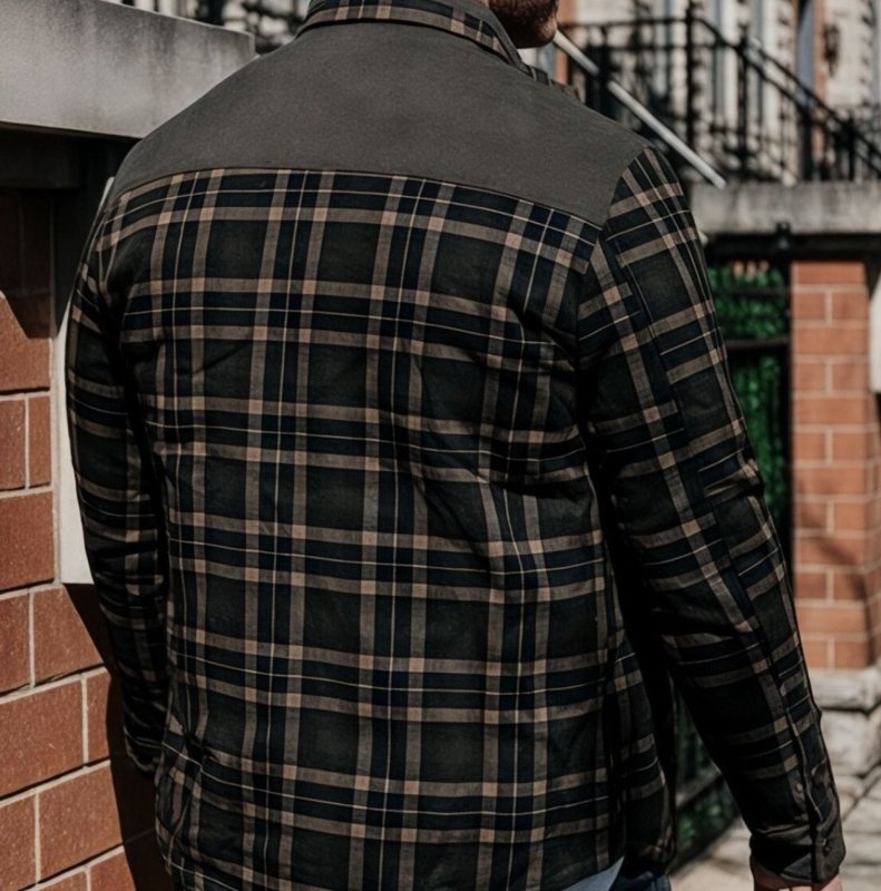 Giacca Uomo con Fodera in Pile e Motivo Quadri Stile Outdoor
