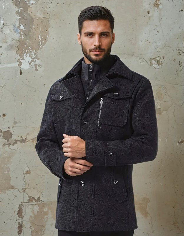 Cappotto Uomo in Lana con Colletto Interno Rimovibile
