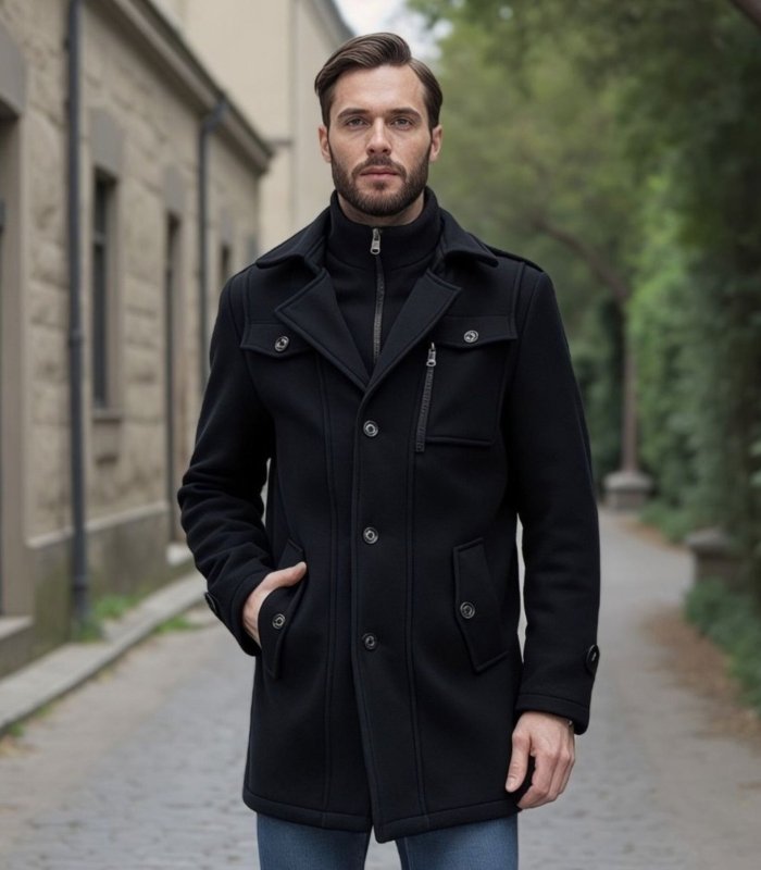 Cappotto Uomo in Lana con Colletto Interno Rimovibile