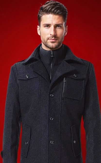 Cappotto Uomo in Lana con Colletto Interno Rimovibile