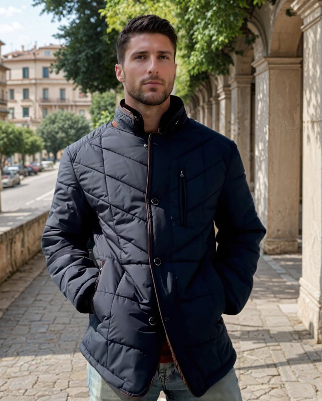 Giacca Imbottita Uomo Collo Staccabile Vestibilità Slim