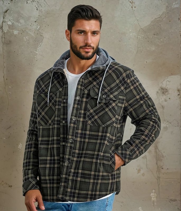 Giacca Invernale Uomo con Motivo Quadri e Fodera in Pile