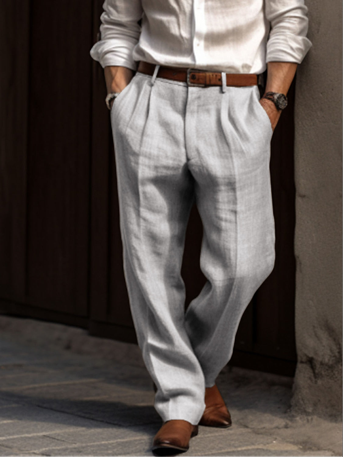 Pantaloni Uomo in Tessuto con Doppia Piega Vestibilità Larga
