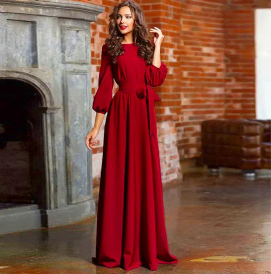 Abito Maxi Donna con Maniche Fluttuanti per Ospiti di Nozze