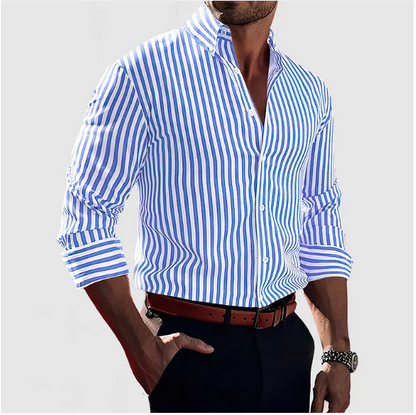 Camicia Uomo Manica Lunga Tessuto a Righe Slim