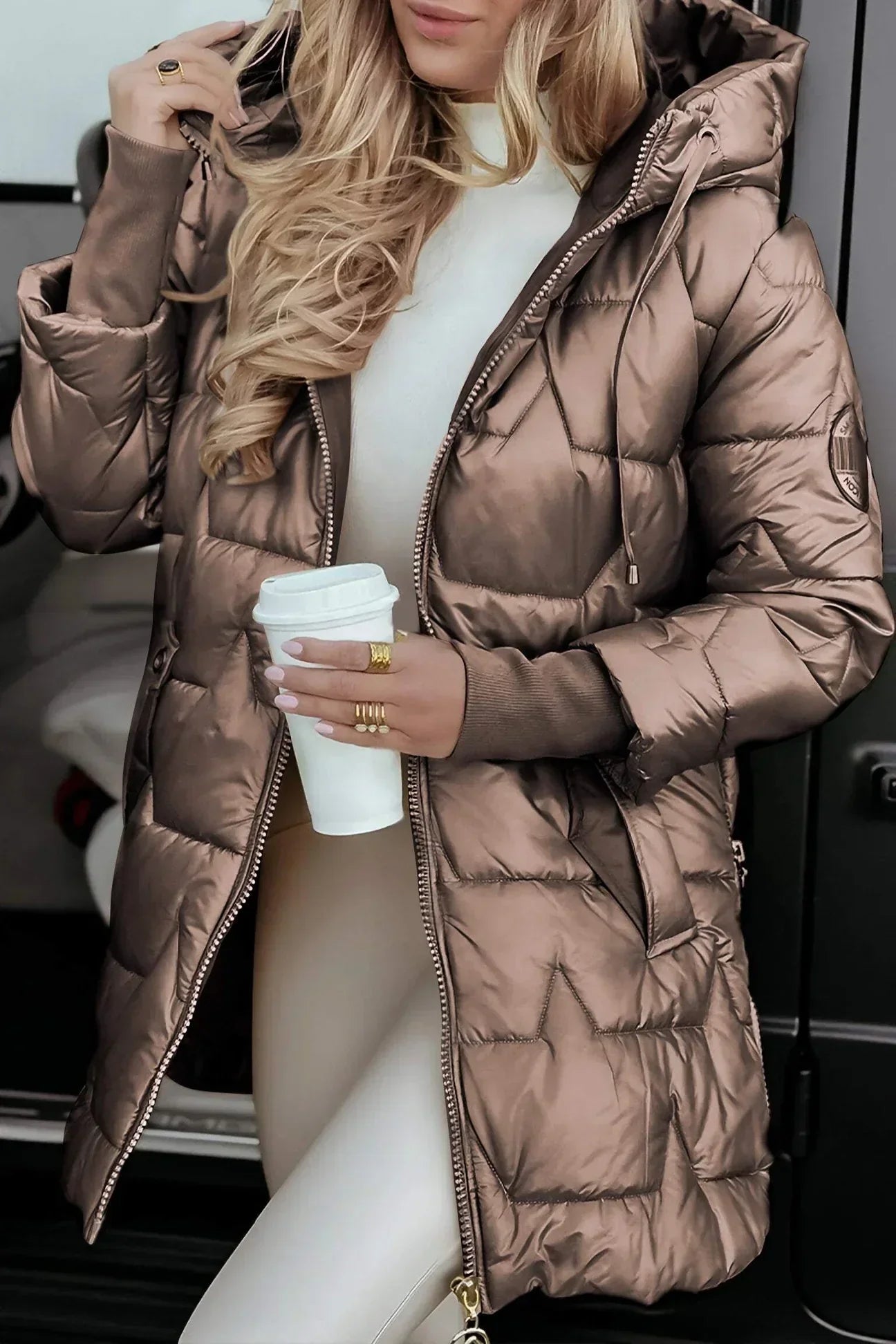 Cappotto Donna Invernale con Cappuccio e Imbottitura Elegante