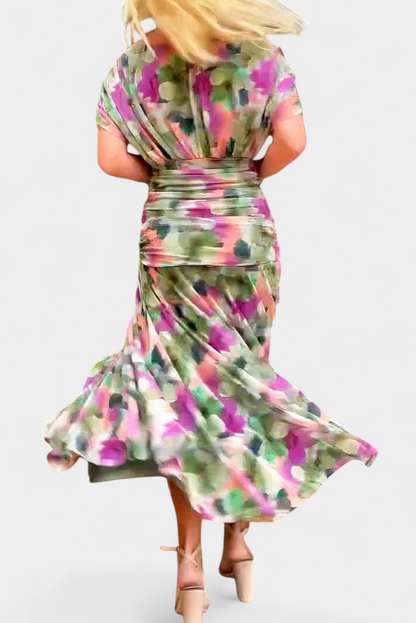 Abito Maxi Donna Spalle Scoperte Tessuto Arricciato