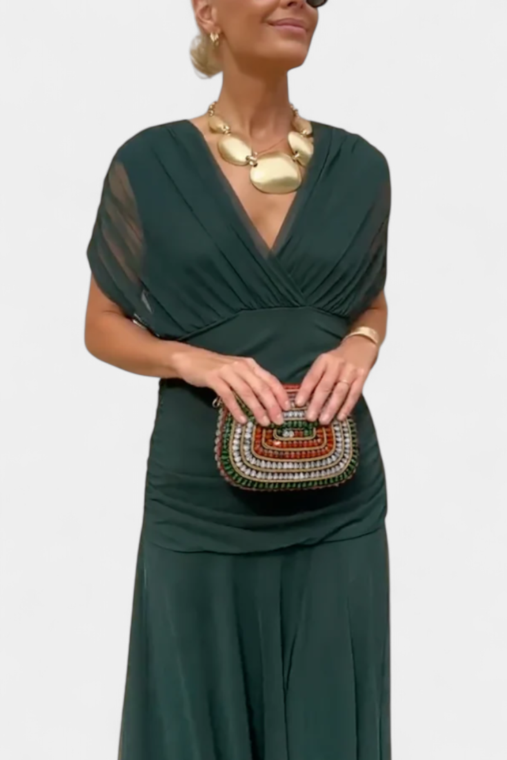 Abito Maxi Donna Spalle Scoperte Tessuto Arricciato