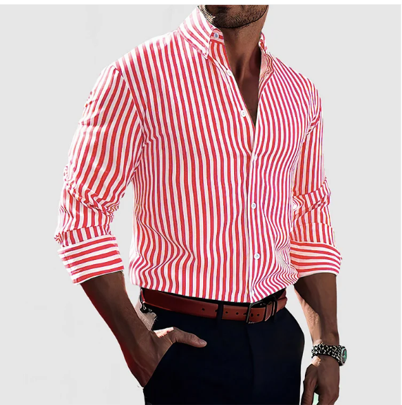 Camicia Uomo Manica Lunga Tessuto a Righe Slim - Brentozzi