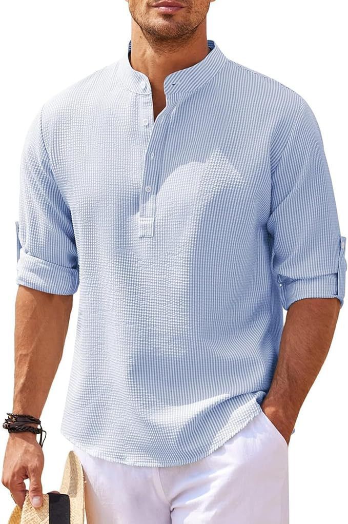 Camicia Henley Uomo Manica Lunga Stile Casual